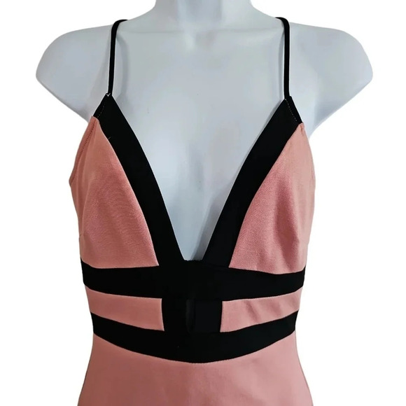 Love Culture Medium Pink Black Spaghetti Strap Bodycon Cocktail Y2K Barbiecore - Picture 3 of 8
